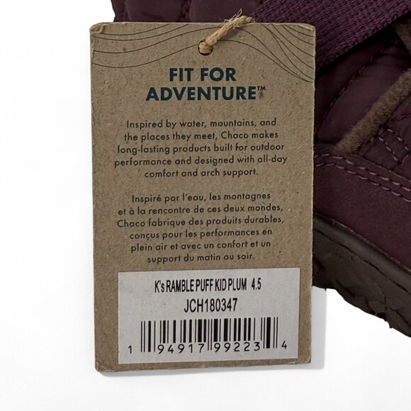 Chaco Kids Ramble Puff Slip-On Shoes Plum Size 4.5 Big Kid New with Tags - Picture 11 of 12